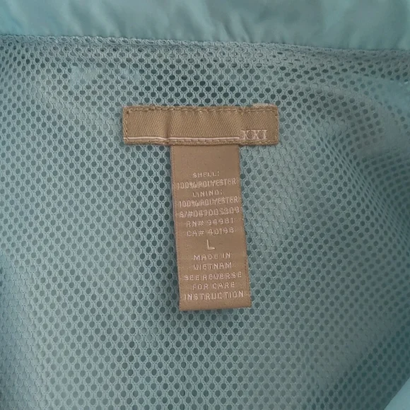 Forever 21 Blue Zip up Nylon Jacket with Mesh Lining Sz L Juniors - Picture 7 of 8